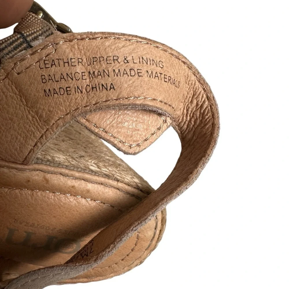 Born Women’s 7 Beige Bow Espadrille Leather Open Toe Wedge Sandal